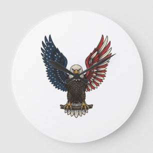 Retro Patriottische Adelaar Vector T-shirt Ontwerp Grote Klok