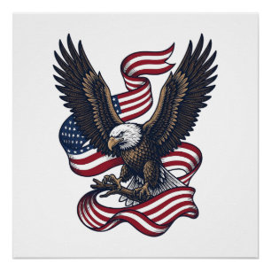 Retro Patriottische Adelaar Vector T-shirt Ontwerp Perfect Poster