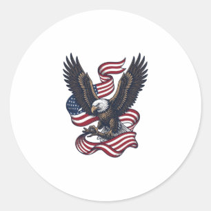 Retro Patriottische Adelaar Vector T-shirt Ontwerp Ronde Sticker