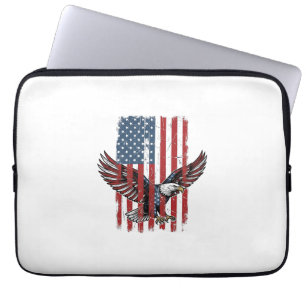 Retro Patriottische Adelaar Vlag Shirt Ontwerp_1 Laptop Sleeve