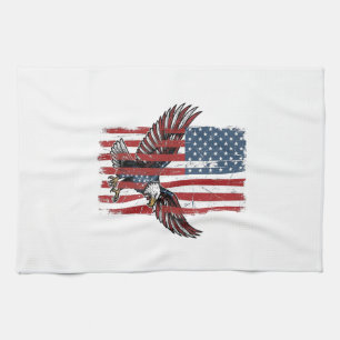Retro Patriottische Adelaar Vlag Shirt Ontwerp_1 Theedoek