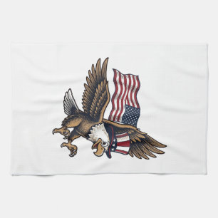 Retro Patriottische Adelaar Vlag Shirt Ontwerp_1 Theedoek