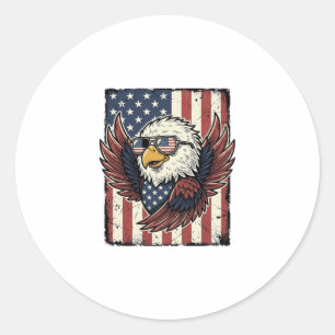 Retro Patriottische Adelaar Zonnebril Shirt Ontwer Ronde Sticker