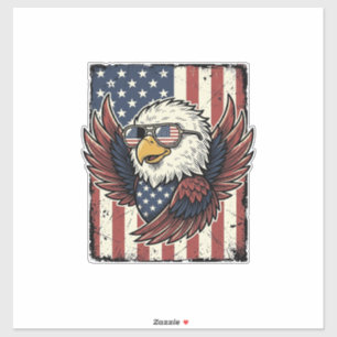 Retro Patriottische Adelaar Zonnebril Shirt Ontwer Sticker