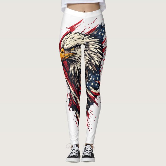 Retro Patriottische Amerikaanse Adelaar 4 juli Leggings (Voorkant)
