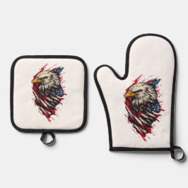 Retro Patriottische Amerikaanse Adelaar 4 juli  Ovenwant & Pannenlap Set