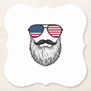 Retro Patriottische Baard Zonnebril Grafische Shir Kartonnen Onderzetters
