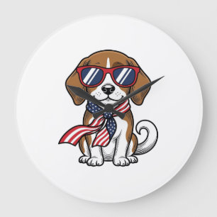 Retro Patriottische Beagle Hond Zonnebril Shirt_1 Grote Klok