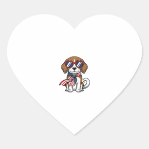 Retro Patriottische Beagle Hond Zonnebril Shirt_1 Hart Sticker