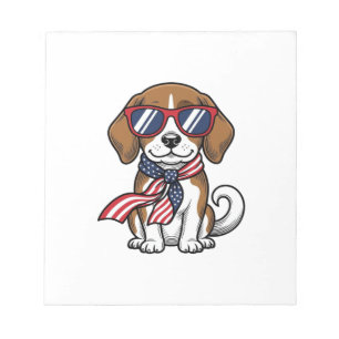 Retro Patriottische Beagle Hond Zonnebril Shirt_1 Notitieblok