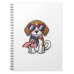 Retro Patriottische Beagle Hond Zonnebril Shirt_1 Notitieboek