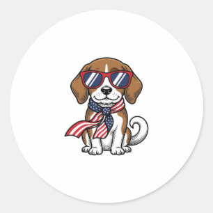 Retro Patriottische Beagle Hond Zonnebril Shirt_1 Ronde Sticker