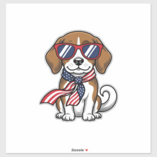Retro Patriottische Beagle Hond Zonnebril Shirt_1 Sticker