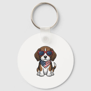 Retro Patriottische Beagle Puppy Zonnebril Shirt_1 Sleutelhanger
