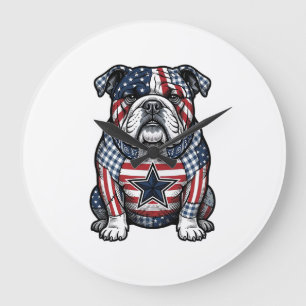 Retro Patriottische Bulldog Vector T-shirt Ontwerp Grote Klok
