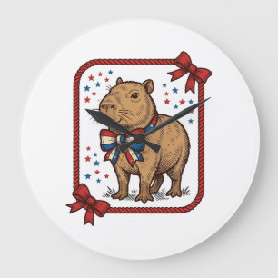 Retro Patriottische Capybara Vlinderdas Overhemd O Grote Klok