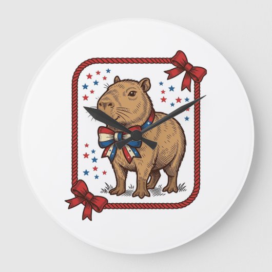 Retro Patriottische Capybara Vlinderdas Overhemd O Grote Klok (Voorkant)