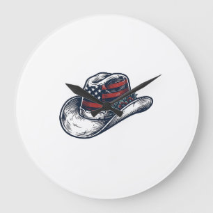 Retro Patriottische Cowboyhoed Bloem Shirt Ontwerp Grote Klok