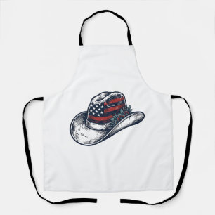 Retro Patriottische Cowboyhoed Bloem Shirt Ontwerp Schort