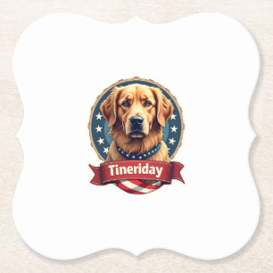Retro Patriottische Goud Retriever Graveur T-shirt Kartonnen Onderzetters