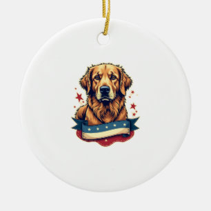 Retro Patriottische Goud Retriever Graveur Tee 4 Keramisch Ornament