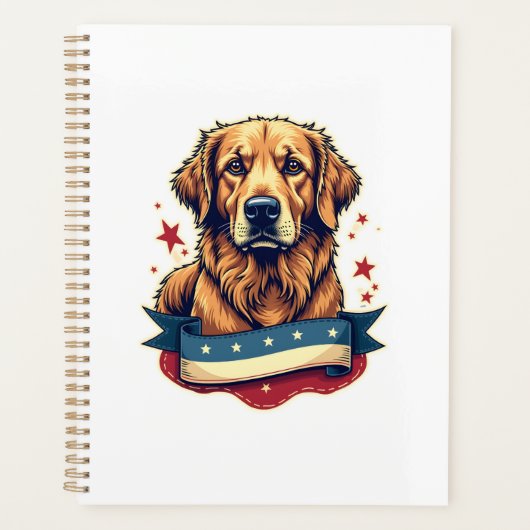 Retro Patriottische Goud Retriever Graveur Tee 4 Planner (Voorkant)