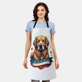 Retro Patriottische Goud Retriever Graveur Tee 4 Schort (Gedragen)