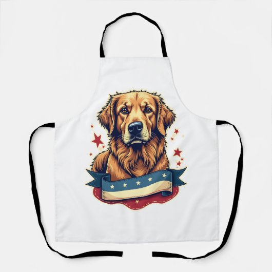 Retro Patriottische Goud Retriever Graveur Tee 4 Schort (Voorkant)