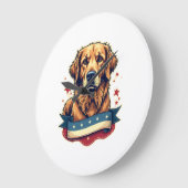 Retro Patriottische Goud Retriever Gravure T-shirt Grote Klok (Hoek)