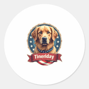 Retro Patriottische Goud Retriever Gravure T-shirt Ronde Sticker