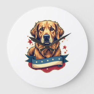 Retro Patriottische Gouden Retriever Graveur T-shi Grote Klok