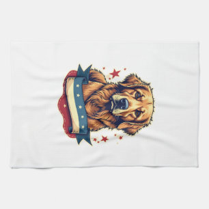 Retro Patriottische Gouden Retriever Graveur Tee 4 Theedoek