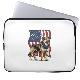 Retro Patriottische Hond Vlag Vector T-shirt Ontwe Laptop Sleeve