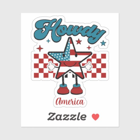 Retro Patriottische Howdy Ster Vierde Juli Vlag va Sticker (Vel)