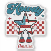 Retro Patriottische Howdy Ster Vierde Juli Vlag va Sticker (Voorkant)