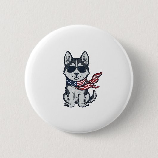 Retro Patriottische Husky Pup Vectorontwerp_1 Ronde Button 5,7 Cm (Voorkant)