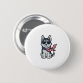 Retro Patriottische Husky Pup Vectorontwerp_1 Ronde Button 5,7 Cm (Voorkant /achterkant)
