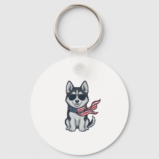 Retro Patriottische Husky Pup Vectorontwerp_1 Sleutelhanger (Voorkant)