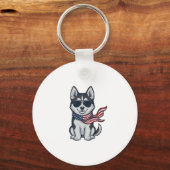 Retro Patriottische Husky Pup Vectorontwerp_1 Sleutelhanger (Voorkant)