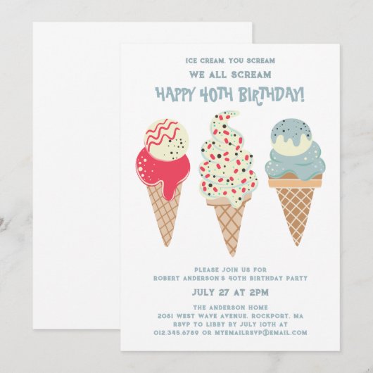 Retro Patriottische Ice Cream Cone 40e Verjaardag Kaart (Voorkant / Achterkant)