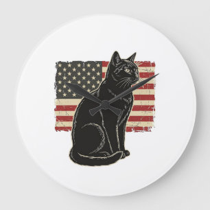 Retro Patriottische Kat Vlag Grafisch T-Shirt Ontw Grote Klok