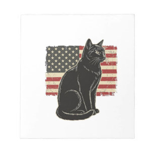 Retro Patriottische Kat Vlag Grafische T-Shirt Ont Notitieblok