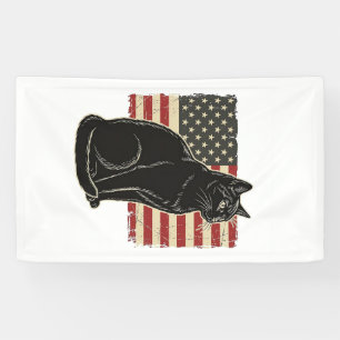 Retro Patriottische Kat Vlag Grafische T-Shirt Ont Spandoek