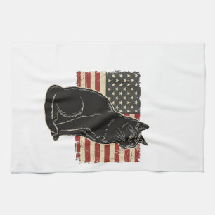 Retro Patriottische Kat Vlag Grafische T-Shirt Ont Theedoek