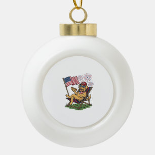 Retro Patriottische Katten USA T-shirt Ontwerp (2) Keramische Bal Ornament