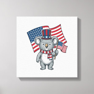 Retro Patriottische Koala Vlag Shirt Ontwerp_1 Canvas Afdruk