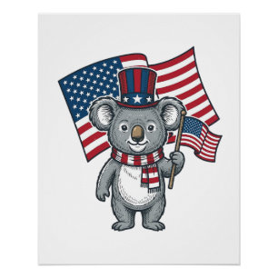 Retro Patriottische Koala Vlag Shirt Ontwerp_1 Perfect Poster