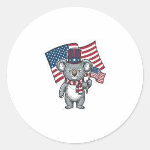 Retro Patriottische Koala Vlag Shirt Ontwerp_1 Ronde Sticker