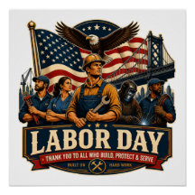 Retro Patriottische Labor Day Adelaar Werkers Desi