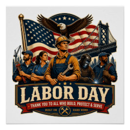 Retro Patriottische Labor Day Adelaar Werkers Desi Perfect Poster